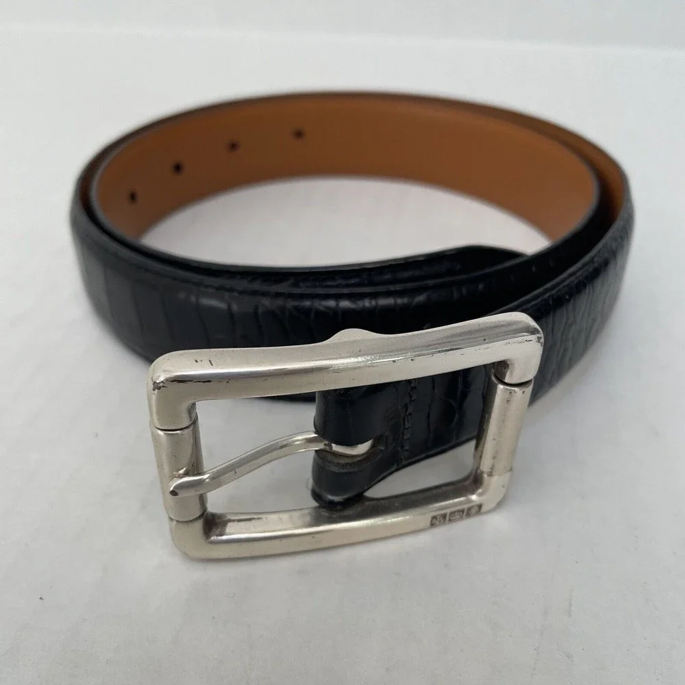 Lauren Ralph Lauren Black Italian Leather Croc Embossed Belt Youth Size L